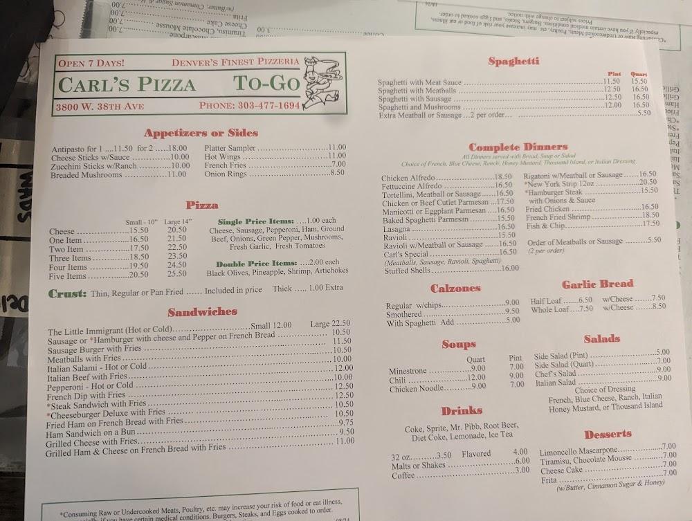Carl's Pizza Menu image 4